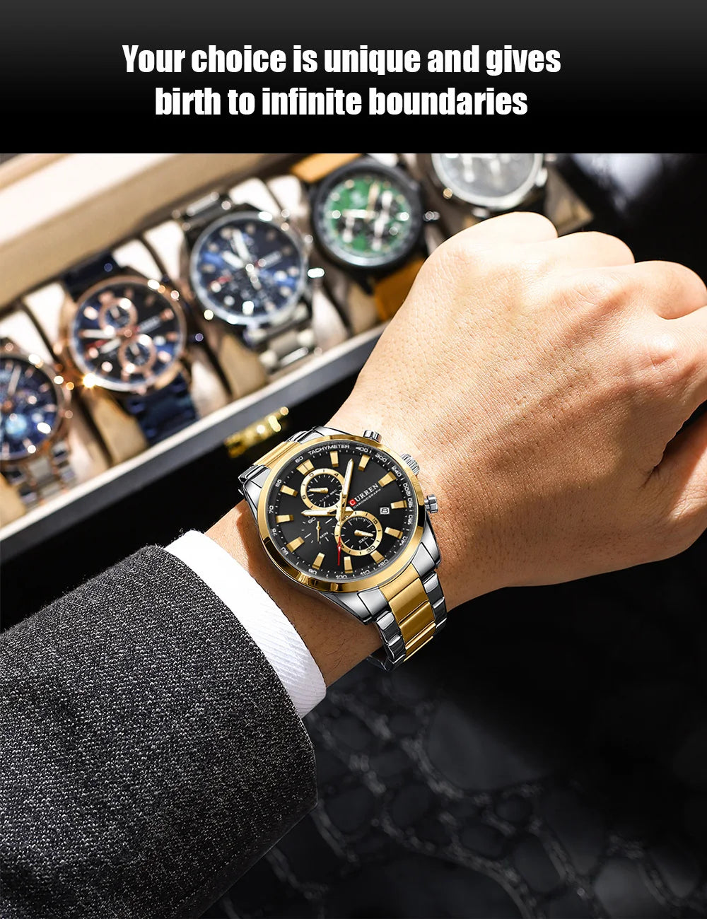 CURREN Quartz Chrono Sport Watch Brands for Men - Stainless Steel Bracelet and Multifunctional Dial