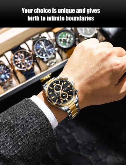 CURREN Quartz Chrono Sport Watch Brands for Men - Stainless Steel Bracelet and Multifunctional Dial