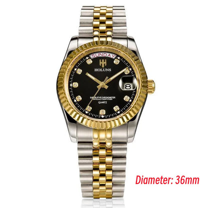 Relojes de hombre Holuns Luxury Classic de 36/41 mm en oro, con movimiento de cuarzo MIYOTA de Japón, de acero inoxidable, reloj de pulsera clásico de negocios, resistente al agua