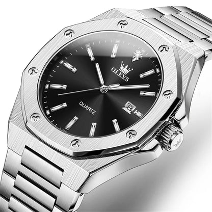 Montres OLEVS pour homme : montre de luxe classique à quartz, argentée et bleue, étanche, en acier inoxydable, luminescente, Reloj Hombre