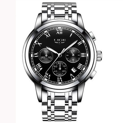 Orologio da uomo LIGE – Cronografo di lusso, stile sportivo casual, impermeabile, interamente in acciaio, movimento al quarzo