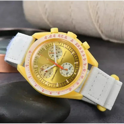 2025 Newest Unisex Quartz Chronograph Watch - Celestial Galaxy Dial 6-Hand Moon Mercury Design