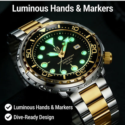 Montres pour homme QINGXIYA : montres de luxe à quartz pour homme, tendance, étanches, luminescentes, avec date et cadran rotatif, en acier inoxydable