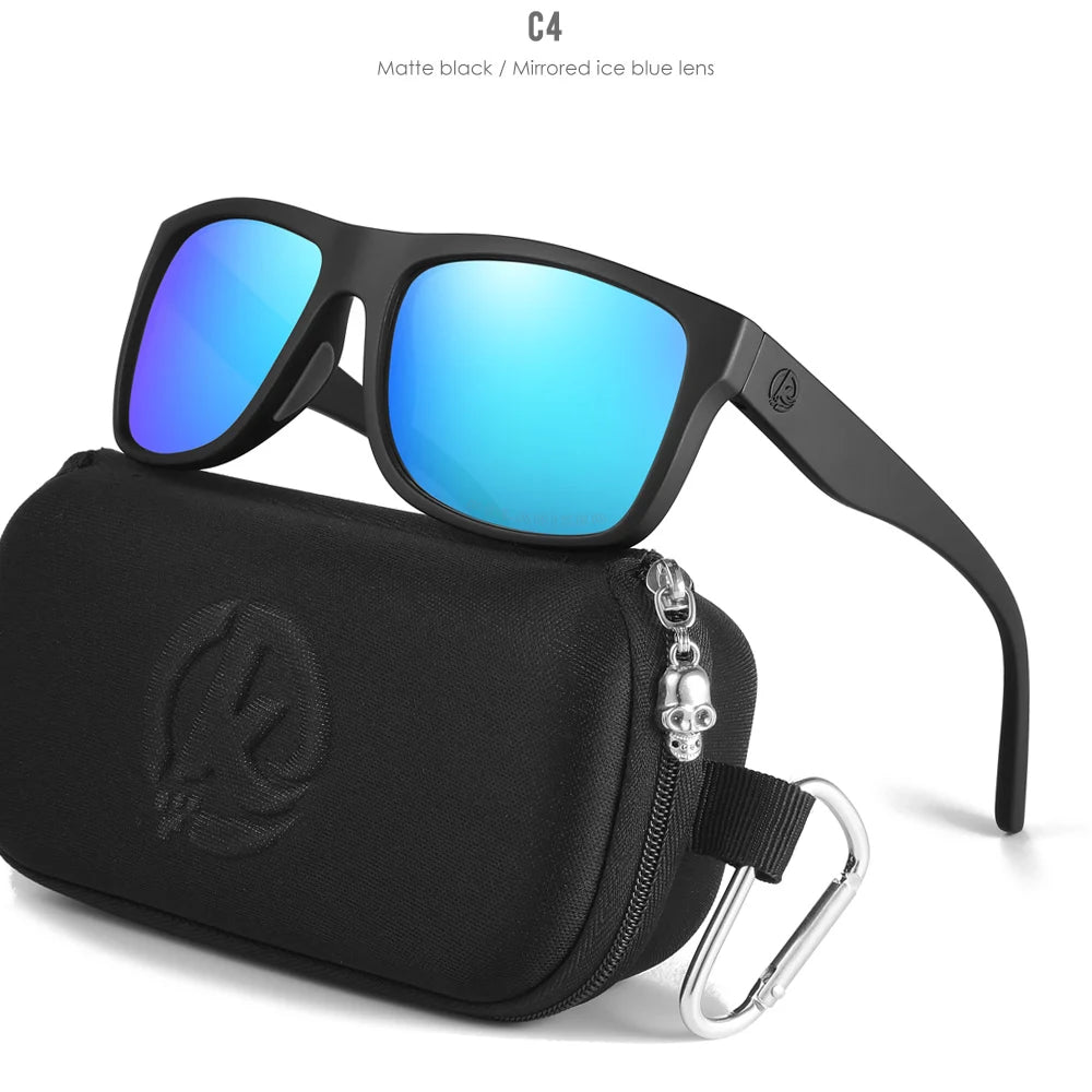 KDEAM Polarized Sunglasses Men Sports Tridimensional Brand Logo TR90 Square Sun Glasses All Black With Zipper Case KD0721