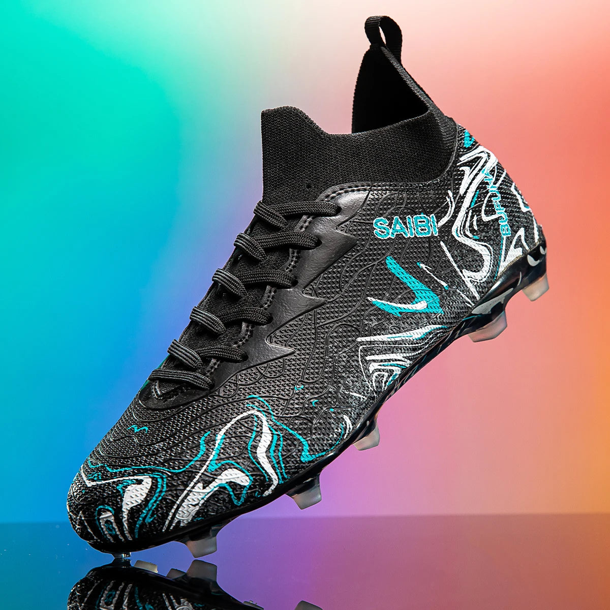 Chaussures de football AG FG économiques, tige en mélange PU, crampons longs en TPU durables, antidérapantes, pour adultes, pour terrain en herbe naturelle