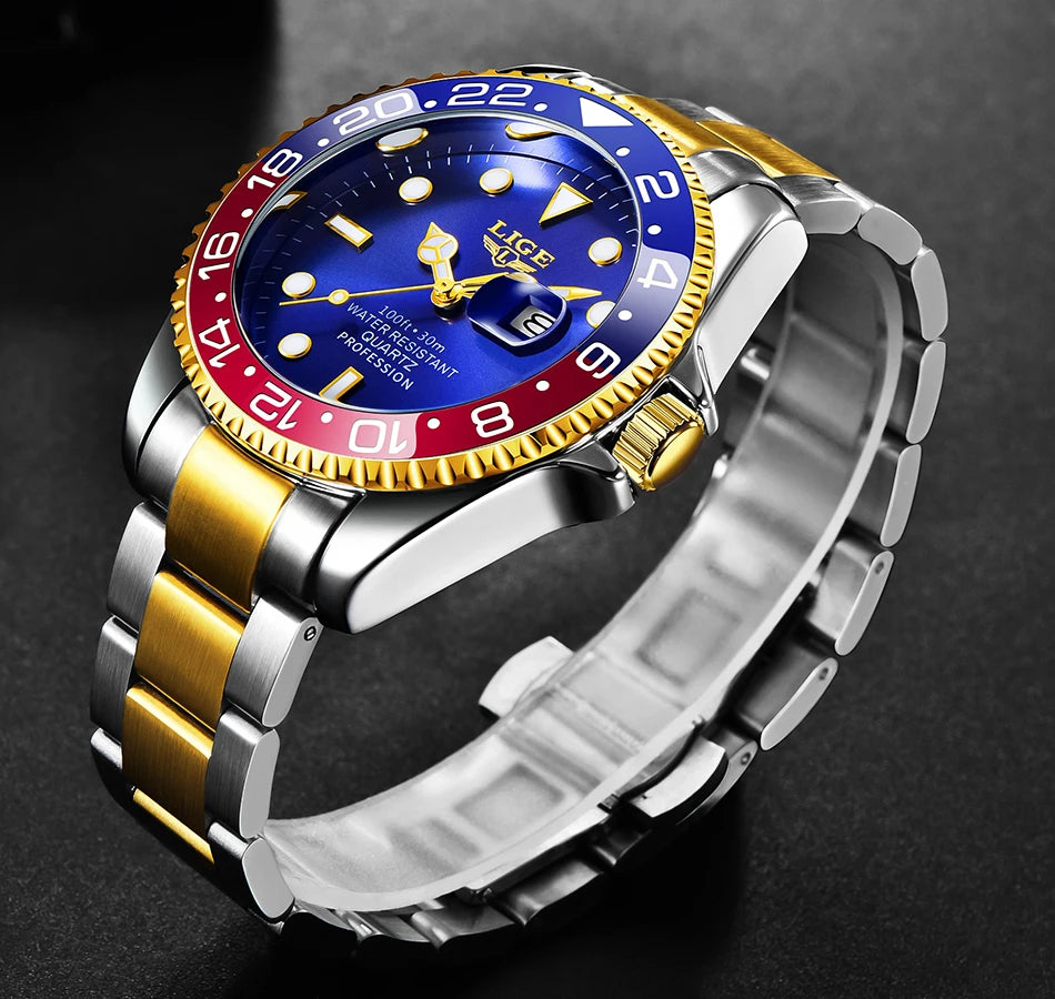 Montre-bracelet LIGE Fashion Business pour homme, étanche à 3 ATM, luminescente, montre de luxe sportive à quartz, chronographe de plongée