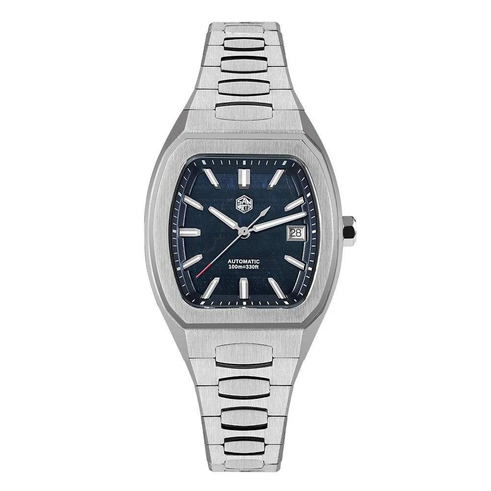 San Martin 39.5mm Tonneau Luxury Men Watch Mineral Dial Casual Sports PT5000 SW200 Automatic Mechanical Sapphire Luminous SN0145