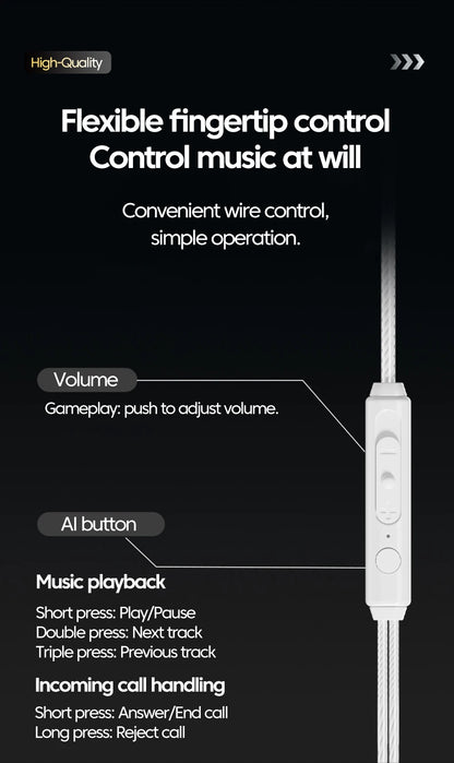 Original 15D Super Bass In Ear Headphone With Mic 3.5mm AUX/Type-C Digital Chip Headset For iPhone 17 Huawei Xiaomi Android