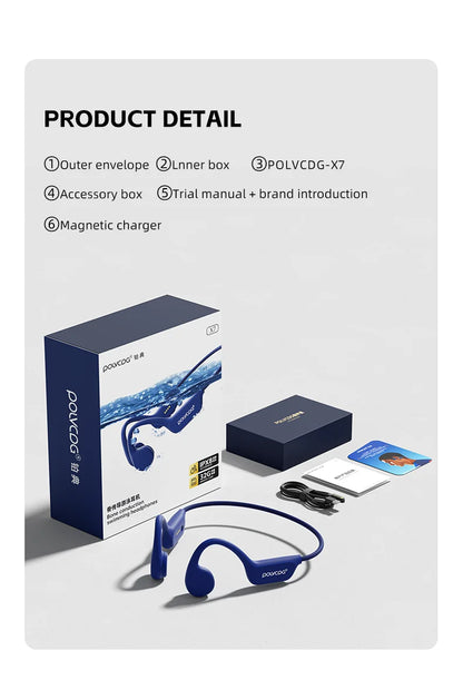 POLVCDG X7 Bone Conduction Headset IPX8 Open Headset Bluetooth 5.3 Swimming with microphone Waterproof 32GB Memory MP3 2024 new