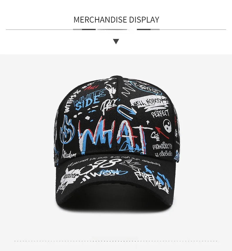 Nieuwe modieuze graffiti baseballpet van katoen voor dames en heren, unisex snapback met print, trendy hiphop-pet voor buiten voor dames en heren