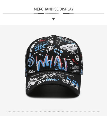 Nieuwe modieuze graffiti baseballpet van katoen voor dames en heren, unisex snapback met print, trendy hiphop-pet voor buiten voor dames en heren