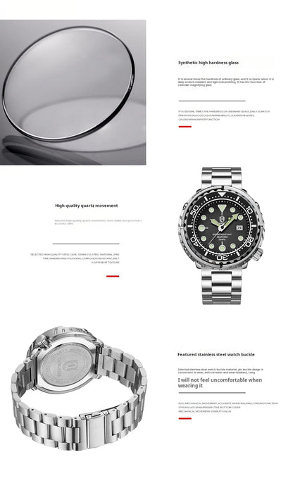 Montres pour homme QINGXIYA : montres de luxe à quartz pour homme, tendance, étanches, luminescentes, avec date et cadran rotatif, en acier inoxydable