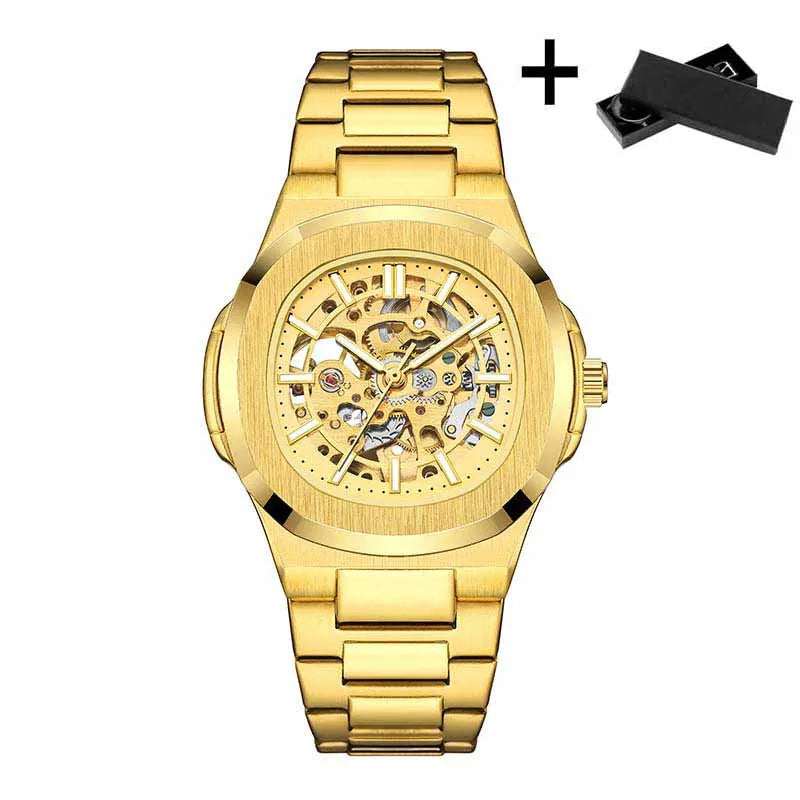 Montres-bracelets mécaniques pour homme à cadran ajouré, design squelette, montre de luxe entièrement automatique pour homme, relogio