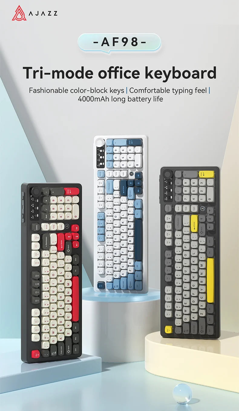 AJAZZ AF98 Wired/Wireless Keyboard Mechanical Feel Office Long Battery Life Three-Mode RGB Mixed Light ABS Keycaps Ergonomics