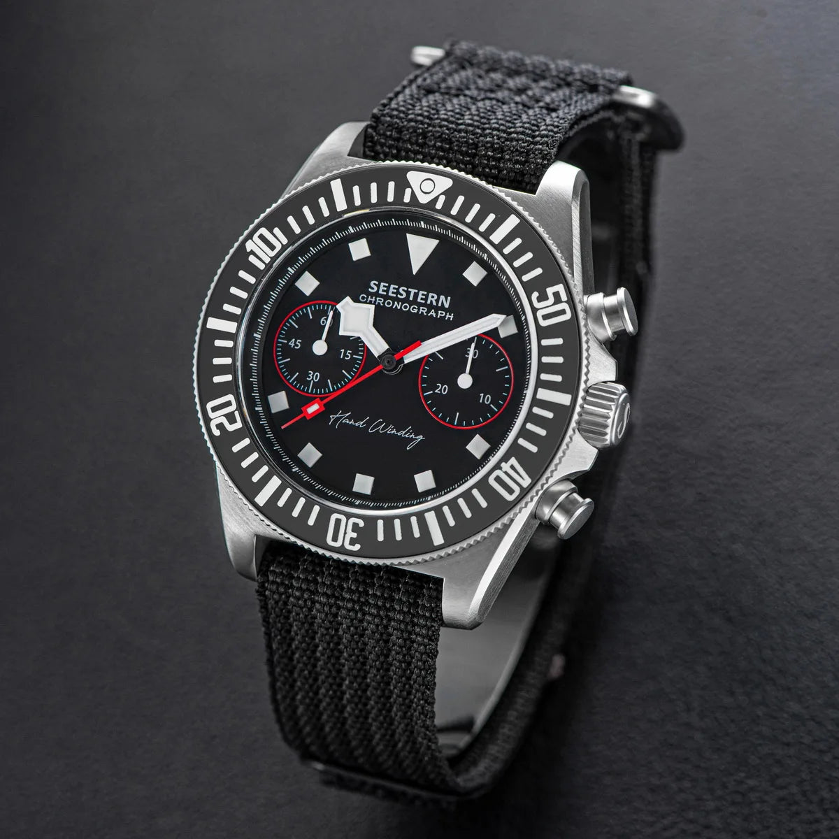 SEESTERN Chronograph Man of Watch Mechanical Tianjin ST1901 Movement Sapphire Wristwatches Nylon Sticker Strap Luminous Skeleton