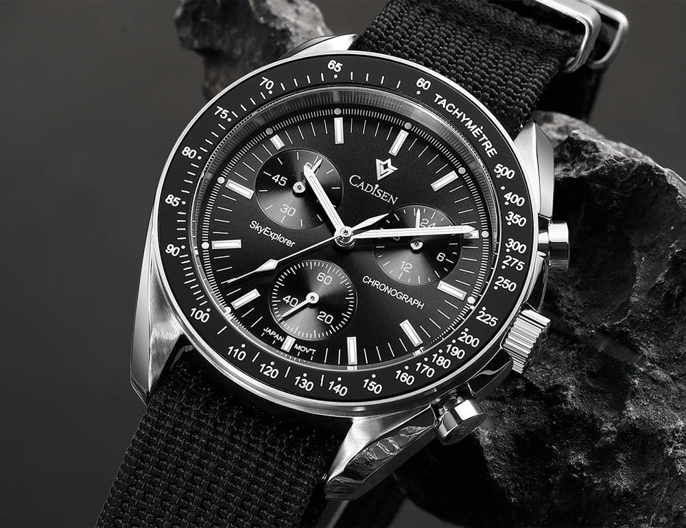 CADISEN Neue Herrenuhren Luxuriöse Quarz-Armbanduhr für Herren Saphirglas mit AR-Beschichtung Canvas VK68 Speed Chronograph Automatik
