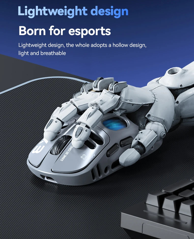 2026 Hollow-out Design Lightweight Computer Game Accessories 3-Mode Bluetooth Wireless Mouse Laptop Rechargeable RGB Backlight