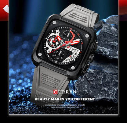 Montres pour homme CURREN : montre-bracelet de luxe à quartz, carrée, originale, étanche et luminescente, chronographe pour homme, Relogio