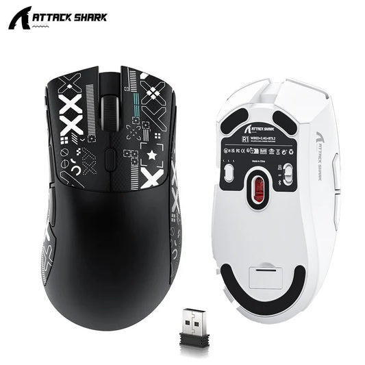 Attack Shark R1 лека безжична гейминг мишка Bluetooth 2.4G PAW3311 18000DPI, ергономична макро мишка