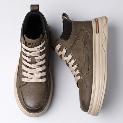 2026 New Mens Genuine Leather Walking Shoes Fashion Outdoor Thick Bottom Antiskid Vulcanized Shoes Comfy Casual Leather Flats