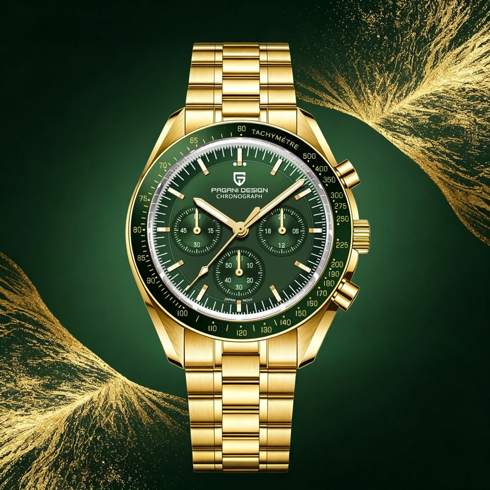 PAGANI DESIGN Moon Men's Watches Gold Luxury Quartz Watch Men Speed Sports Chronograph AR Sapphire Waterproof Luminous Man Gift