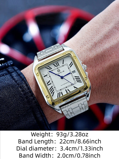 Montre carrée pour homme — Bracelet en acier inoxydable, affichage de la date