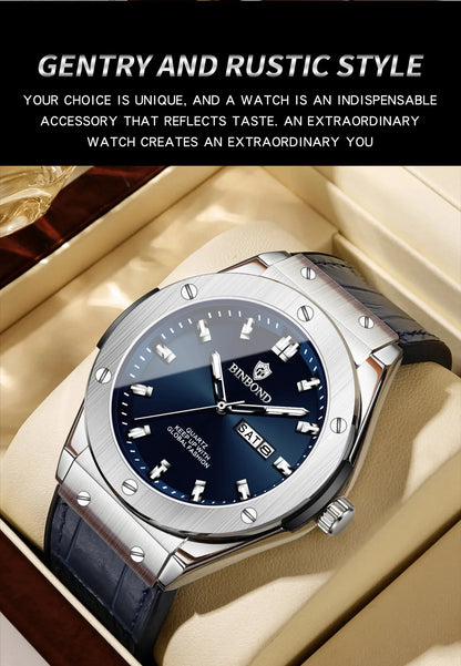 Montre en cuir pour homme, style décontracté et professionnel, montre de luxe pour homme, montres automatiques, montres-bracelets à quartz tendance pour homme, Relojes De Hombre