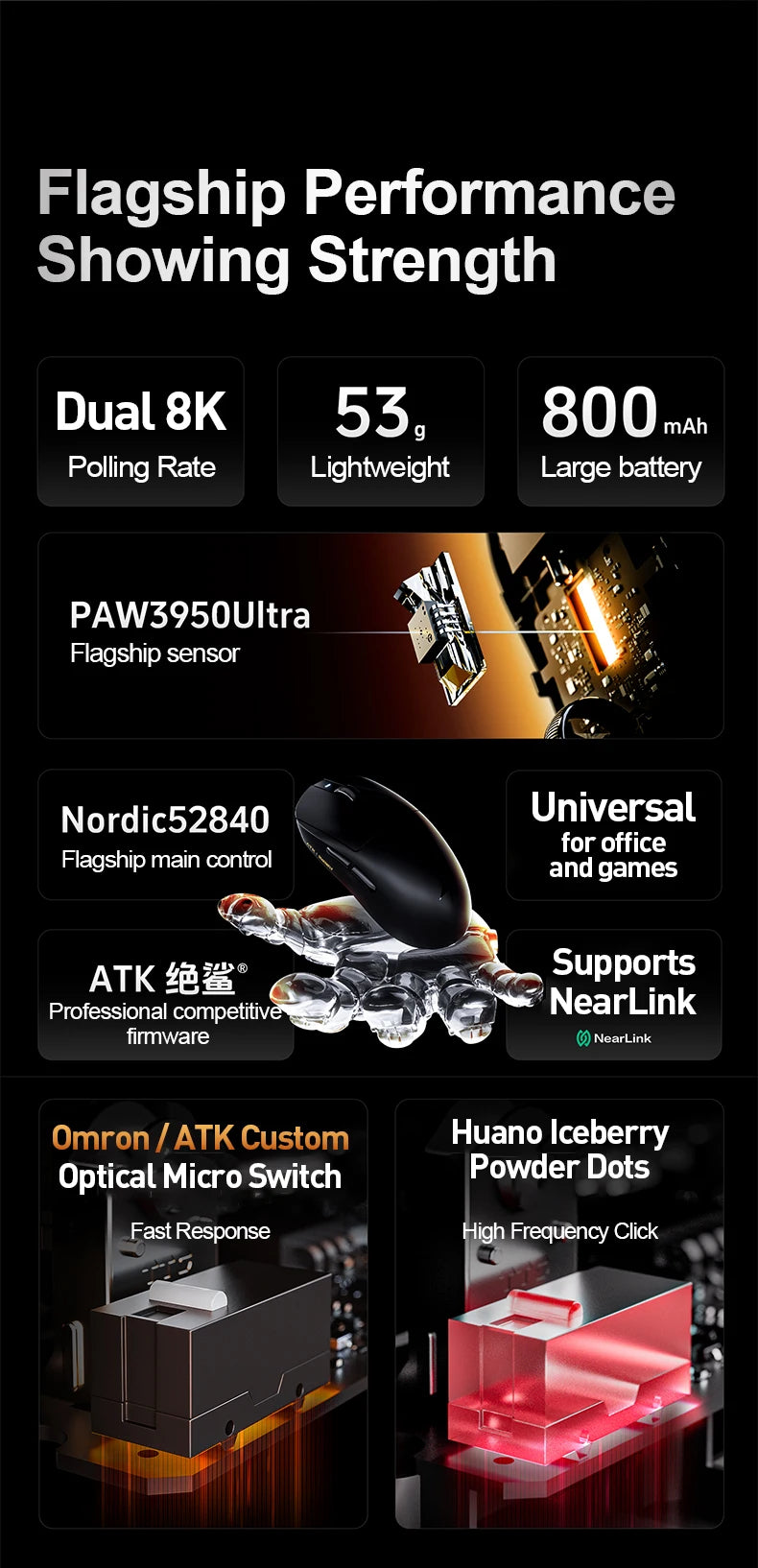 ATK Dragonfly A9 SE Plus Pro Max Ultra Wireless Gaming Mouse NearLink Ultra-lightweight Tri-mode Dual 8K Ergonomic E-sports Mice