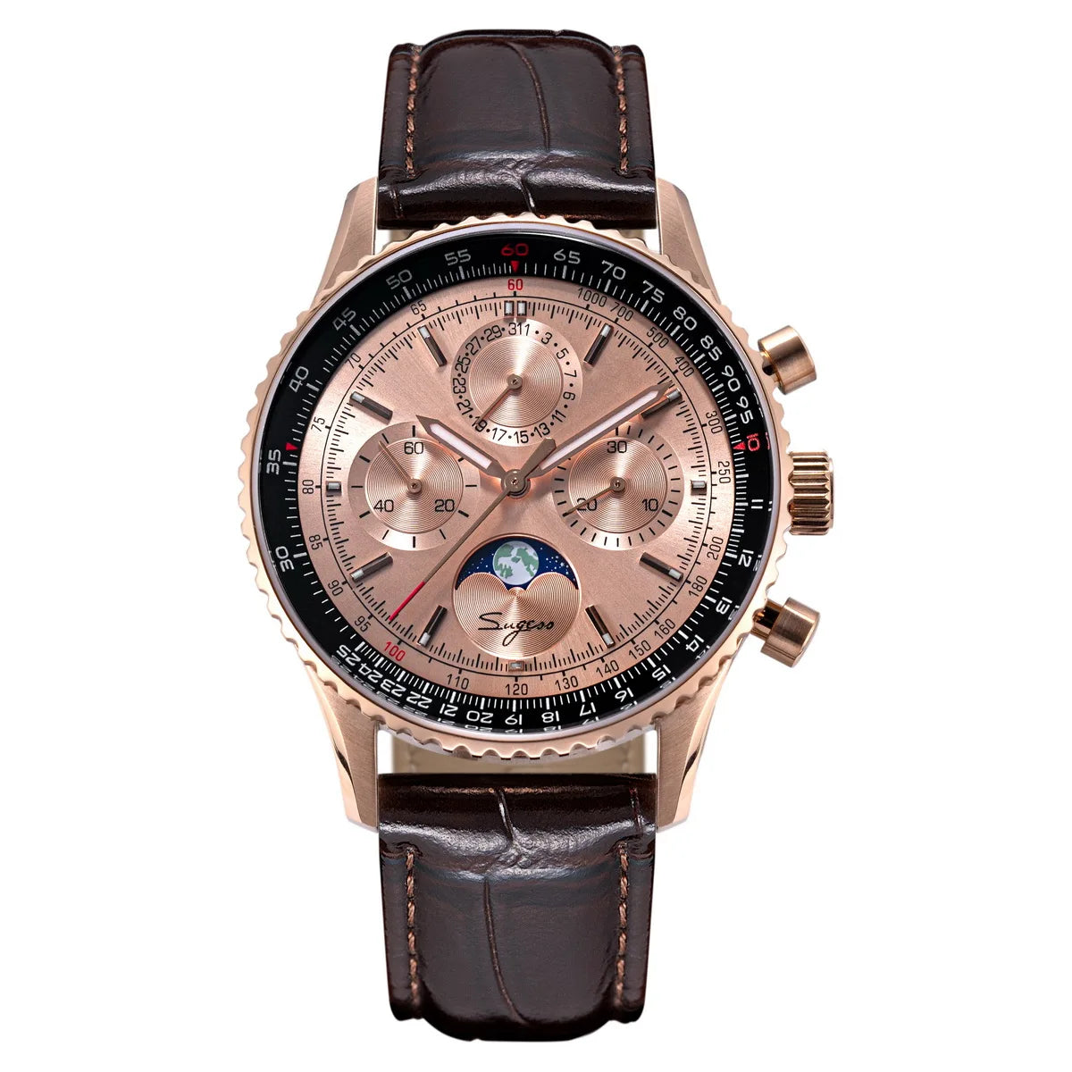 Sugess Chronograph Watch of Man ST1908 Swanneck Movement Mechanical Moonphase Wristwatches Waterproof Calendar Vintage New S468