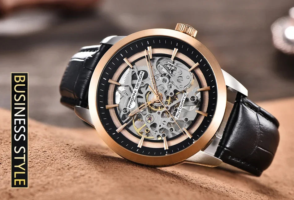 PAGANI DESIGN Business Man Watch Luxury Skeleton Hollow Leather Men's Wristwatch New Mechanical Male Clock Relogio Masculino