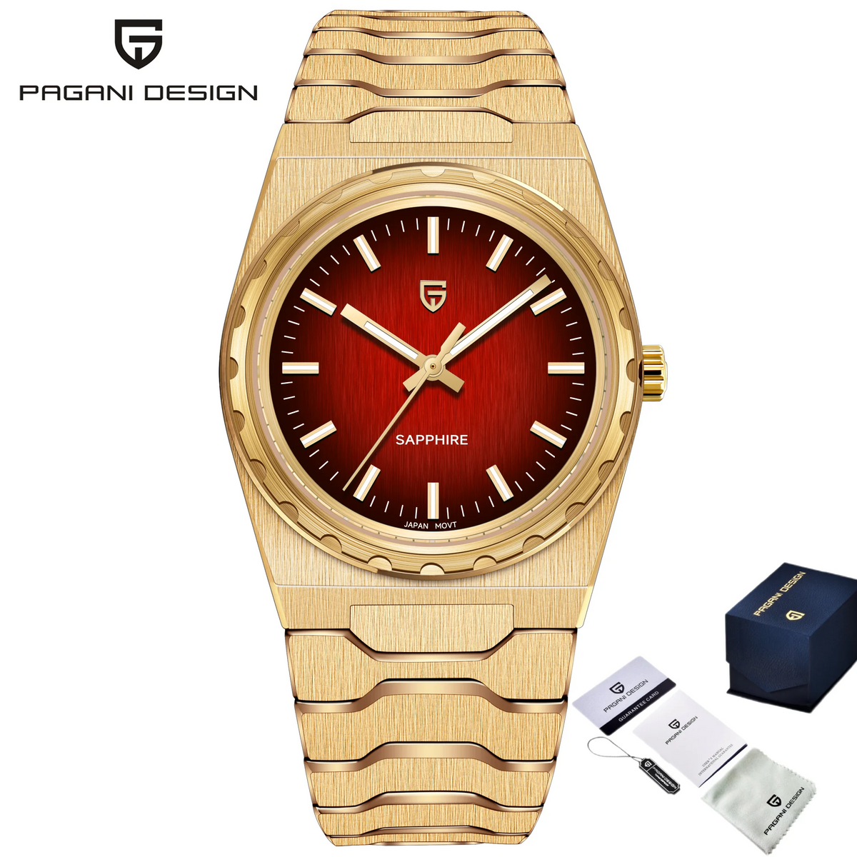 Orologio da uomo di lusso PAGANI DESIGN – Edizione limitata, vetro zaffiro, quadrante rosso, acciaio inossidabile, impermeabile – PDYS020