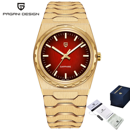 Orologio da uomo di lusso PAGANI DESIGN – Edizione limitata, vetro zaffiro, quadrante rosso, acciaio inossidabile, impermeabile – PDYS020