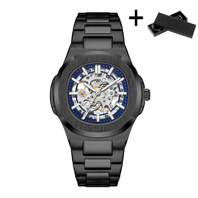 Montres-bracelets mécaniques pour homme à cadran ajouré, design squelette, montre de luxe entièrement automatique pour homme, relogio