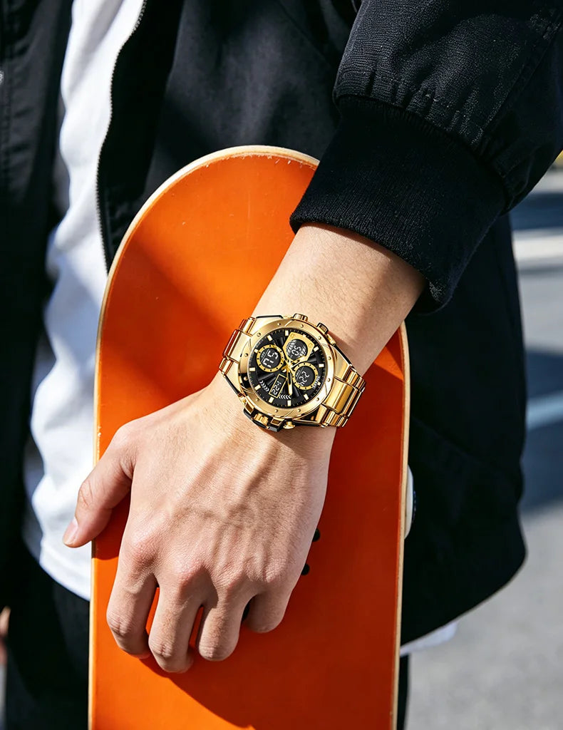 Herrenuhr SMAEL 8160 – Militär-Sportmodell, analog und digital, aus Edelstahl – Wasserdicht, mit LED-Anzeige, Wecker, Chronograph und Stoppuhr