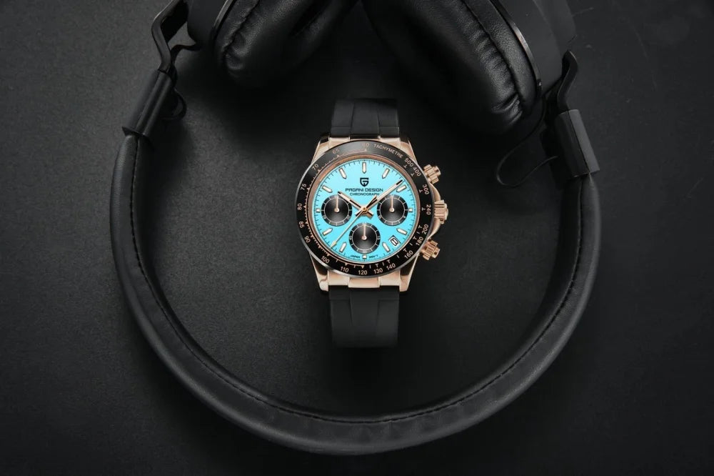 Originale neue PAGANI DESIGN PD-1664 Luxus-Herrenuhr mit japanischem VK63-Quarzwerk, Saphirglas, wasserdichtem Chronographen, Gold