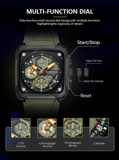 Montres pour homme CURREN : montre-bracelet de luxe à quartz, carrée, originale, étanche et luminescente, chronographe pour homme, Relogio