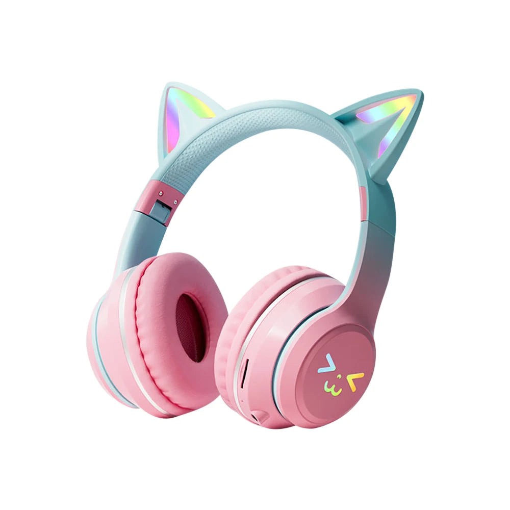 Gradient wireless RB cute cat ears Bluetooth headphones with microphone stereo music games headphones girls children gift