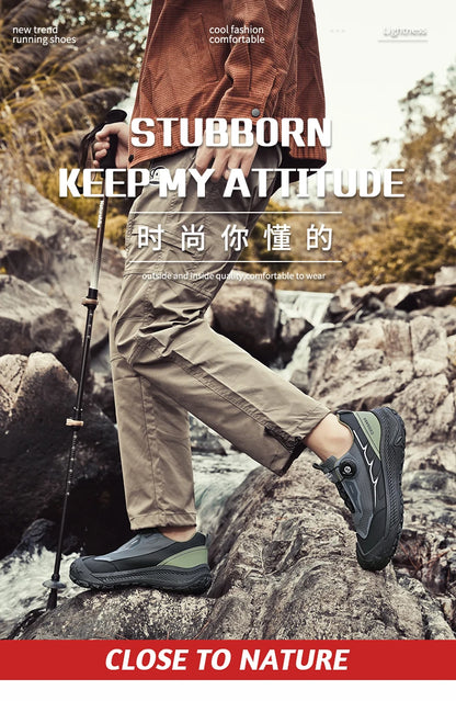 Rotary Buckle Men's Trekking Sneakers Outdoor Platform Hiking Shoes Men Sports Shoes Comfortable Non-slip Climbing Walking Shoes