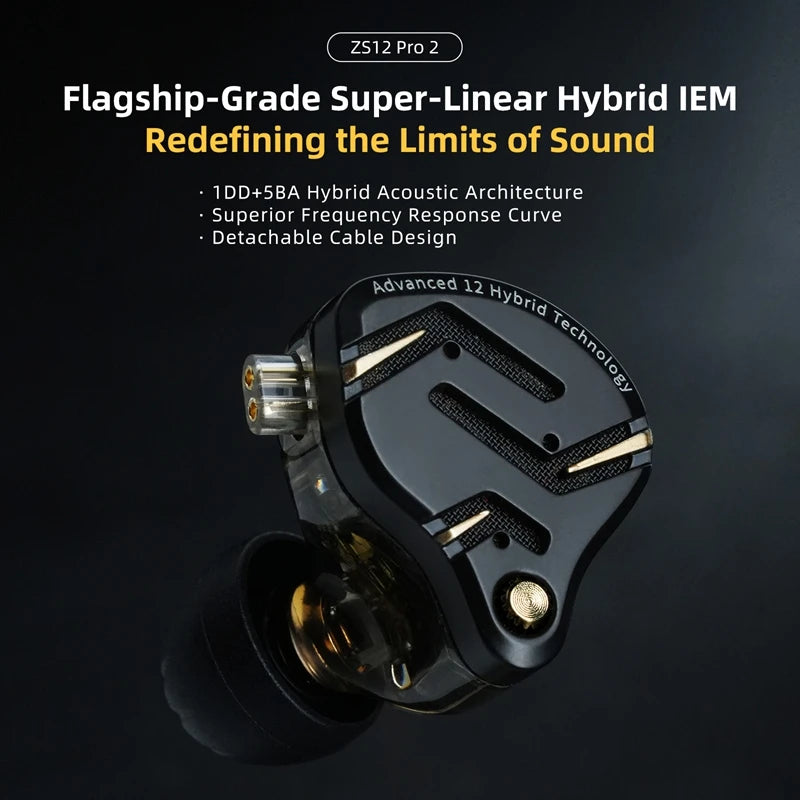KZ ZS12 PRO 2 Flagship-Grade Super-Linear Hybrid IEM Earphones HiFi Bass In Ear Headphones Esports Gaming Headest Wired Earbuds