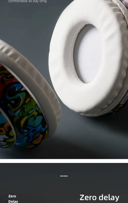 New Graffiti Wireless Overhead Headset with Mic LED Light LX-8686 High Quality TF Card Bluetooth Headphones for PC Gaming Child