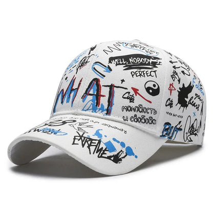 Nieuwe modieuze graffiti baseballpet van katoen voor dames en heren, unisex snapback met print, trendy hiphop-pet voor buiten voor dames en heren
