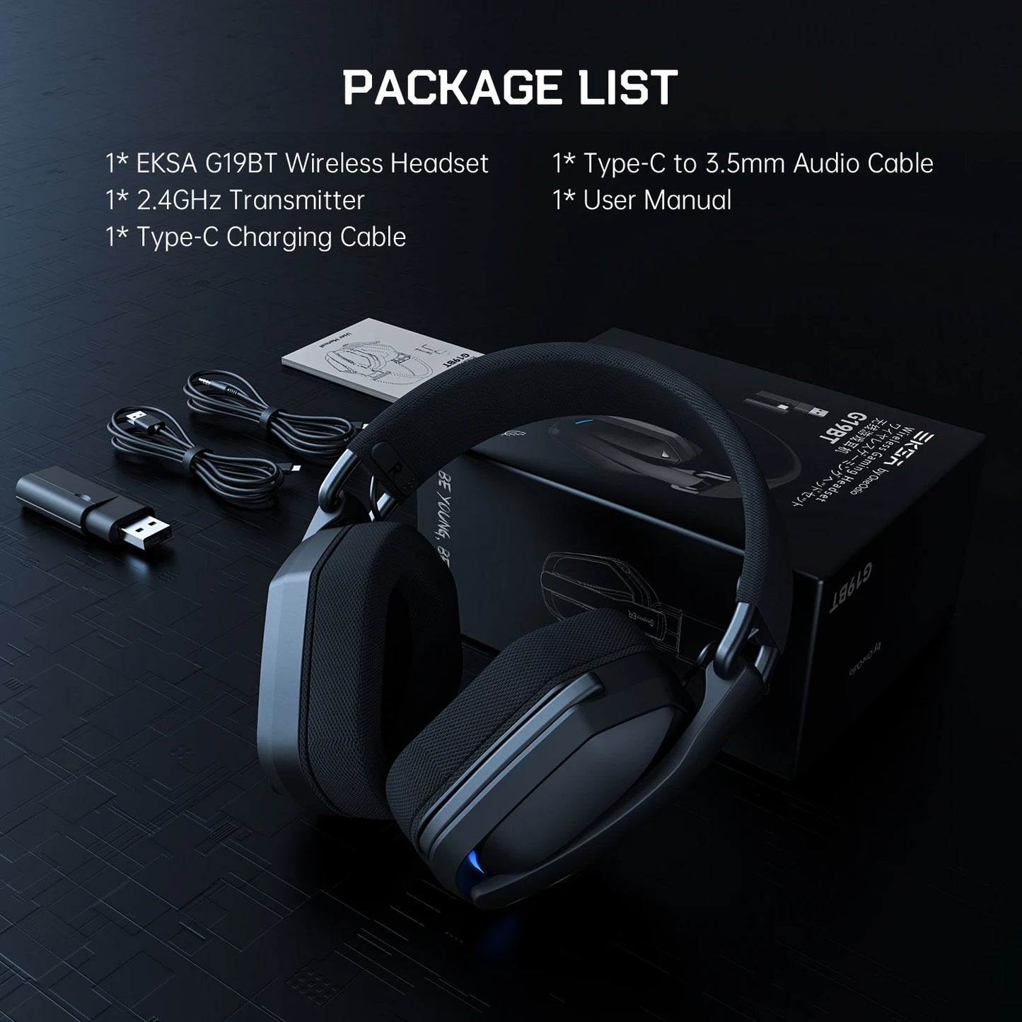 EKSA G19BT 2.4GHz Wireless Gaming Headphones Ultra-light Bluetooth 5.4 Headset Gamer with Microphone for PC/PS5/Xbox