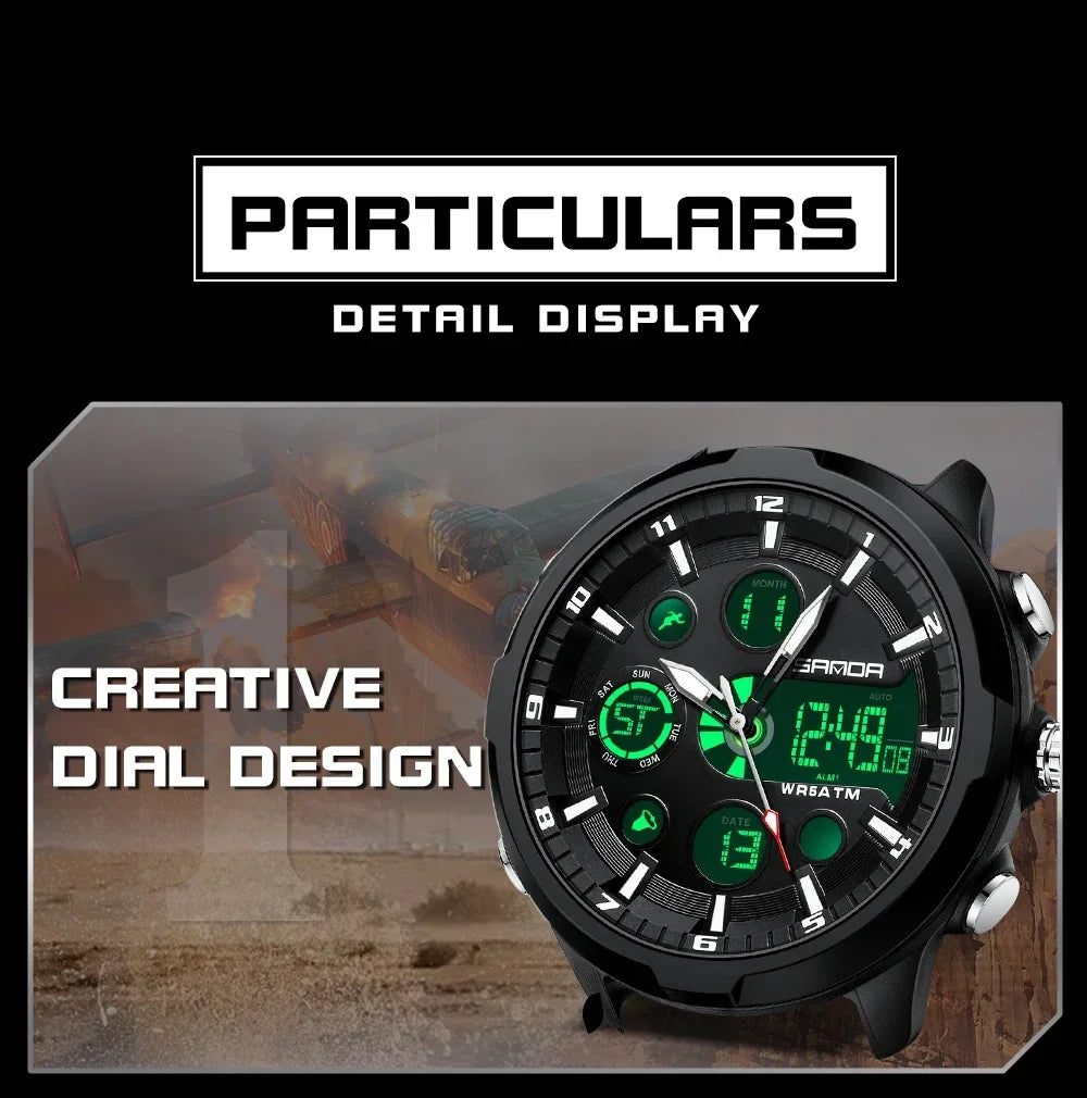 SANDA 9053 G Montres de sport militaires pour homme Montre numérique de luxe Montre-bracelet à quartz étanche jusqu’à 50 m pour homme Relogios Masculino