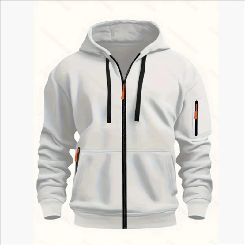 Men's Sweatshirts with Zipper Pockets Thin Solid Color Half Tracksuit Casual Outdoor Hooded Tracksuit Long Sleeve Jacket Coats