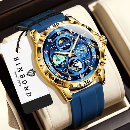 Orologi al quarzo di lusso BINBOND da uomo, luminescenti, impermeabili, cronografo con data automatica, stile business, sportivo e casual