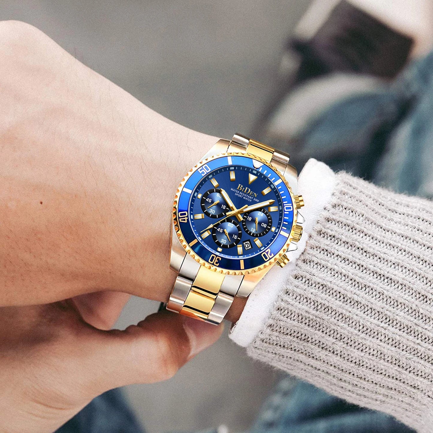 BIDEN Multi functional men's quartz watch luxury waterproof night light business style diving series casual fashion watch