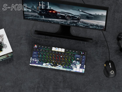 womier S-K80 Sea Wave Hot Swappable Gaming Keyboard Wired Mechanical Keyboard with Color OLED Display Gasket Mount RGB Keyboard