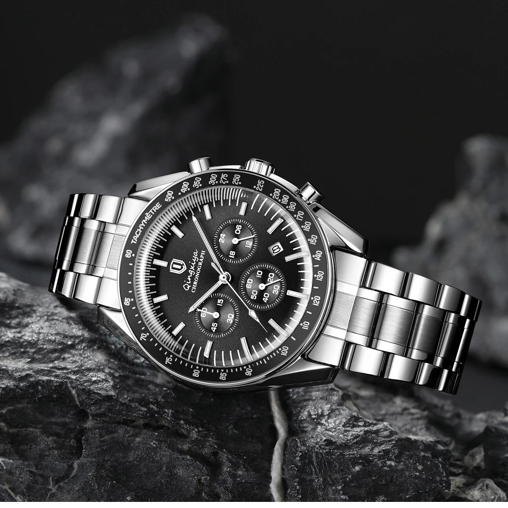 Orologio al quarzo da uomo, di marca di lusso, impermeabile e luminescente, in acciaio inossidabile, dotato di cronografo 24 ore e datario – Elegante orologio da uomo