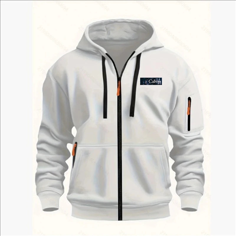 Men's Sweatshirts with Zipper Pockets Thin Solid Color Half Tracksuit Casual Outdoor Hooded Tracksuit Long Sleeve Jacket Coats