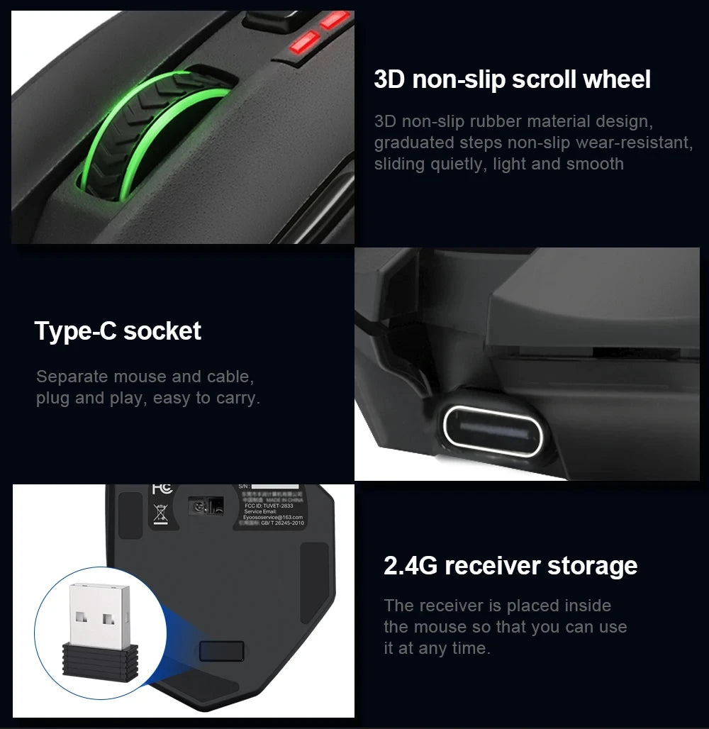 E-YOOSO RGB USB 2.4G Wired Gaming Mouse X-33 16000DPI 18 Buttons Programmable Backlight Game Mice Suitable for Desktop Laptop PC